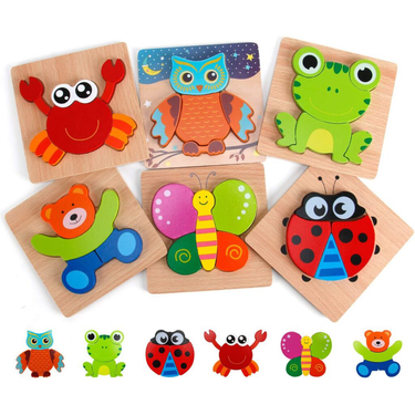 EcoWood Puzzles | Estimula la creatividad y el aprendizaje - 6 puzzles de madera